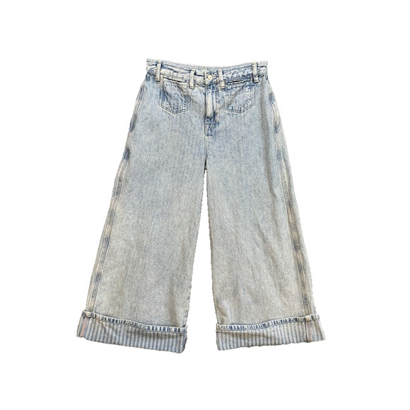 We The Free Denim - We The Free People Jeans Womens 28 Denim Brette Wide Leg Cropped Stripe Cuffed